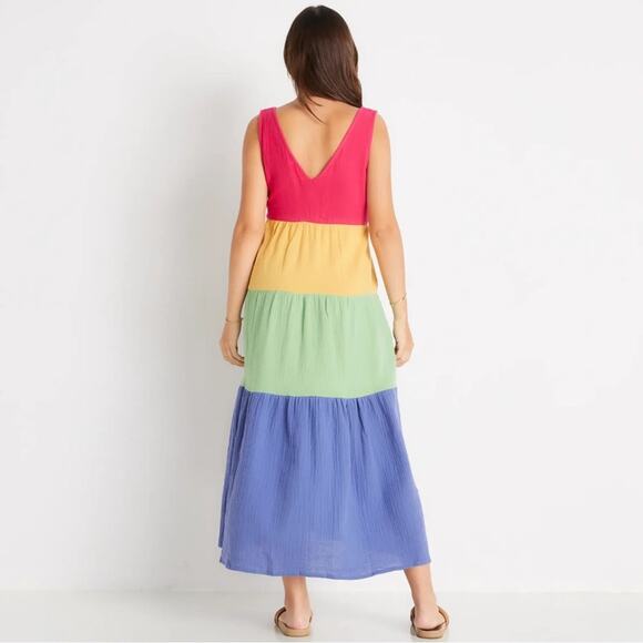 NWT Marine Layer Corinne Maxi Dress in Rainbow Colorblock Size Large Retail $108 - Picture 5 of 11